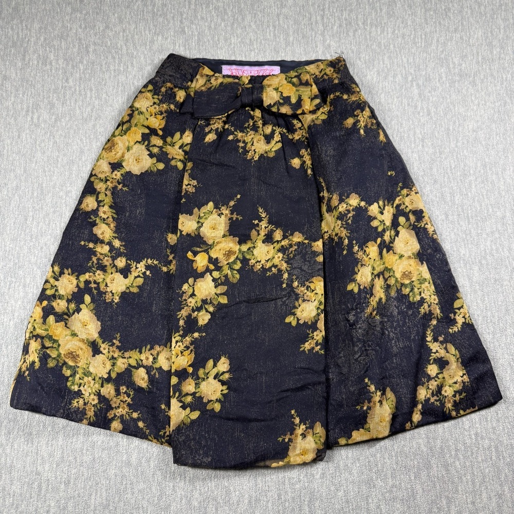 Tuleh Skirt Women 4 Black Gold Floral Silk Brocade A-Line Evening Formal Bow Top